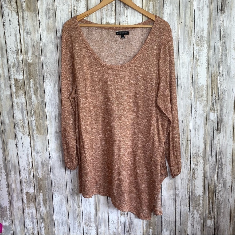 Lane Bryant Metallic Shimmer Knit Tunic Top Brown 22/24 Long Sleeve Stretch